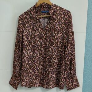 J. McLaughlin Floral Long Sleeve Women's Blouse Feminine Silk Blend Sz L